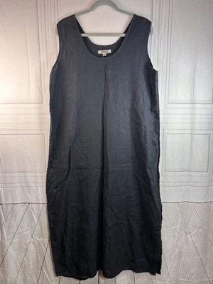 Vintage FLAX By Jeanne Engelhart Black 100% Linen Sleeveless Dress Size L - Image 1 of 4