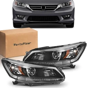 2PCS Halogen Headlight Assembly Honda Accord SEDAN 2013-15 Black w/ Clear Lens - Picture 1 of 11