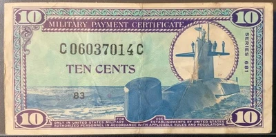 1969-1970 USA-MILITARY  PAYMENT PAPER MONEY - 10 CENTS SERIES 681 NOTE! - Image 1 of 2
