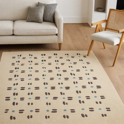 Modern Boho Pattern Carpet – Soft Neutral Toned Area Rug - Round Area Carpet - Image 1 of 4