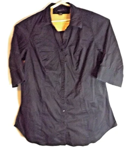Lane Bryant Button Down Shirt Womens Blouse Black Stretch Quarter Sleeve Sz 24 - Picture 1 of 10
