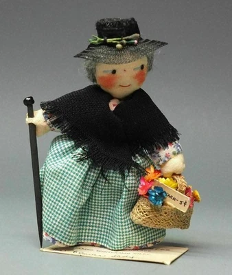 RARE ANTIQUE MILLY'S MINIATURE FLOWER LADY DOLL & BOX - Image 1 of 4