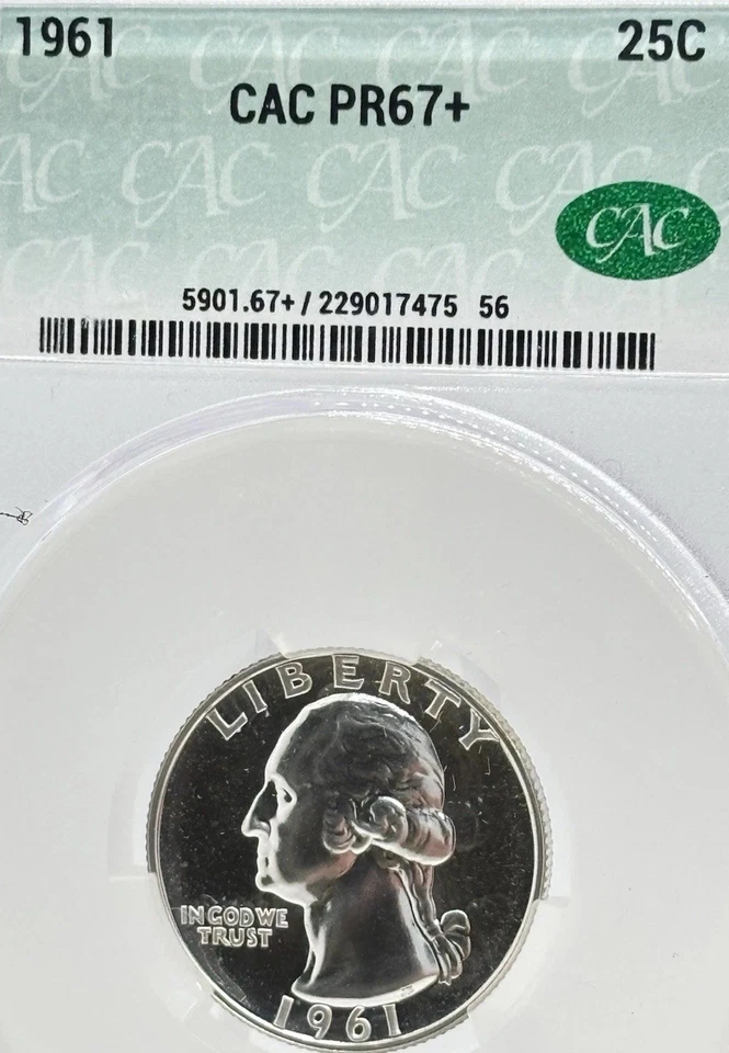 1961-P 25C Washington Quarter Proof CAC MS 67+ #13418 - Image 1 of 4