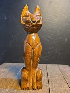 Vintage Mid Century Modern geschnitzte Holz Siamkatze Skulpturen 8" Hawaiian Tiki  - Bild 1 von 8