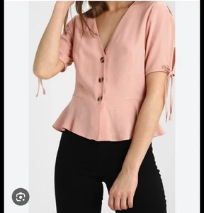 Neu ohne Etikett Topshop rosa Pendel V-Ausschnitt Ballonärmel Bluse Größe 6 - Bild 1 von 6