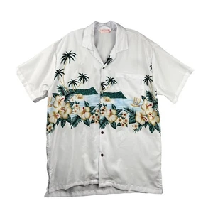 El Quwatu Hawaiian Shirt Mens Large White Tropical Floral Palm Tree Island - Picture 1 of 4