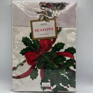 Bardwil Linens Tablecloth Red Poinsettia Christmas 60x120 Rectangle New in Pkg - Picture 1 of 8