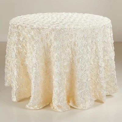 QueenDream Floral Round Tablecloth 60 Inch Ivory Rosette Wedding Tablecloth for - Image 1 of 4