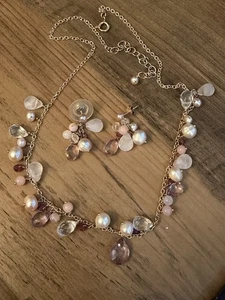 sterling silver rose gold overlay multi-gemstone necklace and earring set - Picture 1 of 6