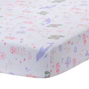 Sea Dreams Soft White 100% Cotton Nautical Ocean Fitted Crib Sheet - Picture 1 of 5
