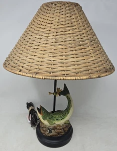 Vintage Warren Kimble Fish Lamp Rattan Shade Fisherman 23” Rare Works Trout - Picture 1 of 16