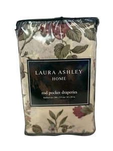 2 Panels Laura Ashley Glenmore Rod Pocket Drapes Burgundy Roses 84” Long Pair - Picture 1 of 5