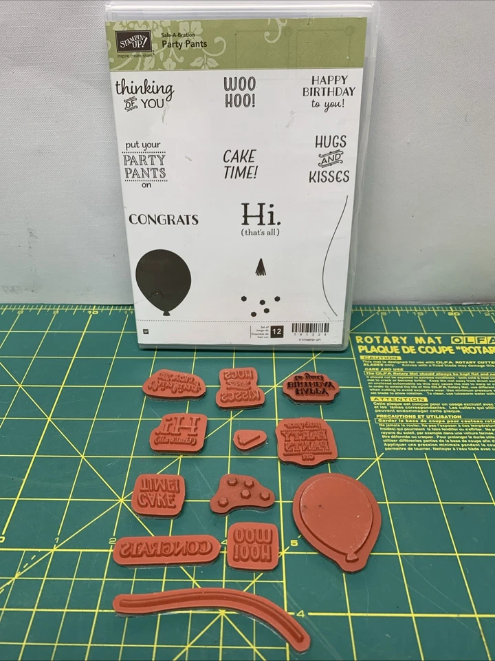 PARTY PANTS STAMPIN UP RUBBER STAMP SET 141327 Birthday Hugs Kisses Balloon ￼ - Image 1 of 1