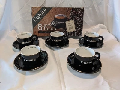 5-Cubita浓缩咖啡杯带茶碟咖啡5小杯黑色和金色10件 — 第 1/4 张图片