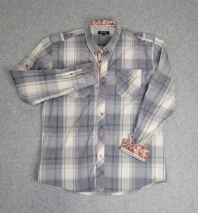 Vizioni Shirt Mens XL Plaid Long Sleeve Button Up Paisley Trim Pockets Western - Picture 1 of 18