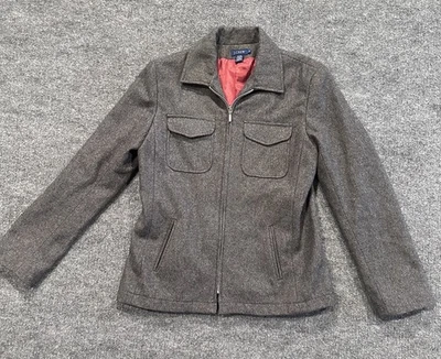 Chaqueta J Crew para mujer gris medio mezcla de lana cremallera frontal rojo forrado abrigo informal A1 Foto 1 de 4