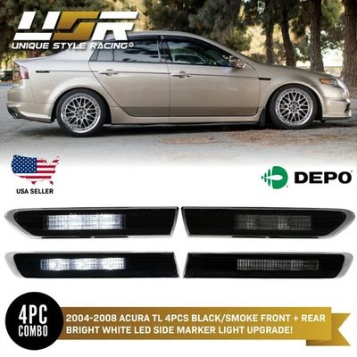 Type S Style 4PCS F + R Smoke White LED Side Marker Lights For 04-08 Acura TL - Image 1 of 4