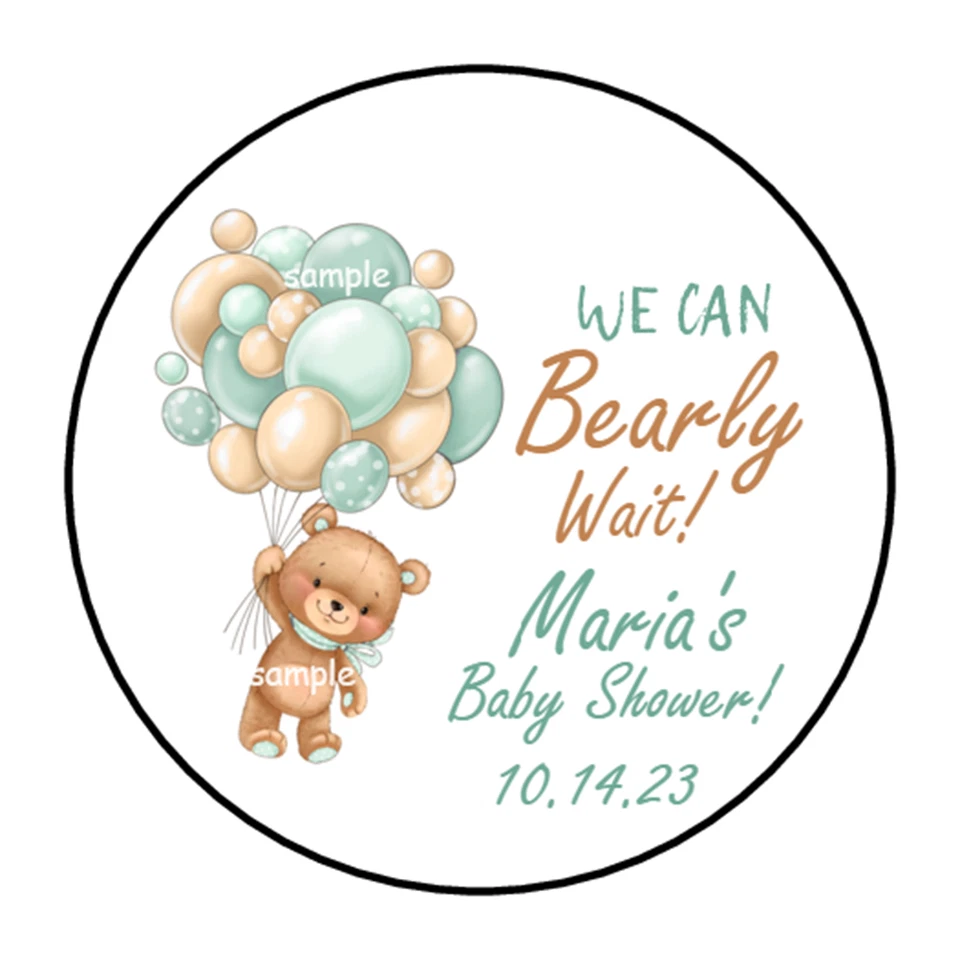 Adesivos para chá de bebê Teddy Bearly Wait etiquetas para favores de festa 2,5" (12) - Imagem 1 de 1