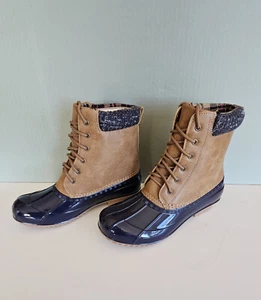 Evi Duck Damenstiefel hellbraun & blau Schnürung NEU Größe 8 UK 6 - Bild 1 von 8