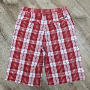 SouthPole Shorts 16 Boys Red White Plaid 12" Inseam Skater Hip Hop - Picture 1 of 9