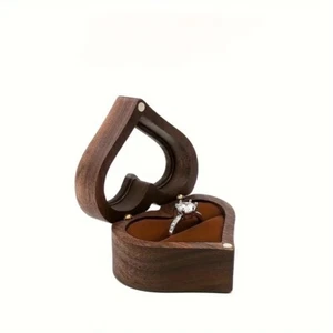 Scatola Anello Singola in Legno a Forma di Cuore per Proposta, Scatola Anello di Fidanzamento, Rustico - Foto 1 di 3