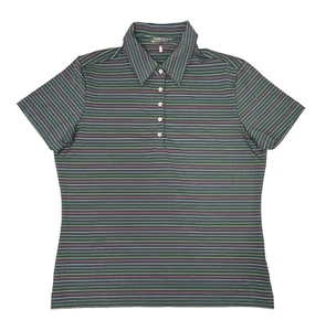 Nike Golf Fit Dry Polo Shirt Womens M Green Striped Short Sleeve Y2K Tennis - Picture 1 of 11