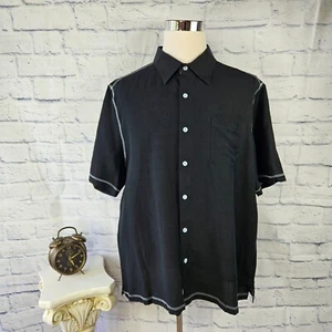 NWT Nat Nast Mens Black Silk/Linen Short Sleeve Button Up Camp Bowling Shirt - Imagen 1 de 12