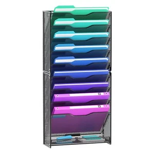 10-Tier Wall File Organizer Hanging Letter Magazine Rack Office Black - Picture 1 of 7