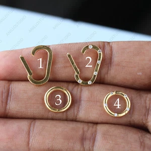 18k Solid Gold Plain & Natural Diamond Charm Holder Enhancer Push Lock Connector - Imagen 1 de 12