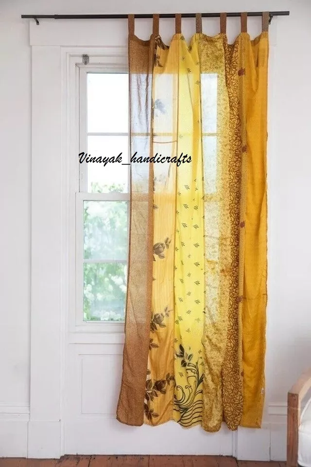 Sari antiguo indio multicolor cortina puerta cortina ventana boho seda sari cortinas Foto 1 de 1