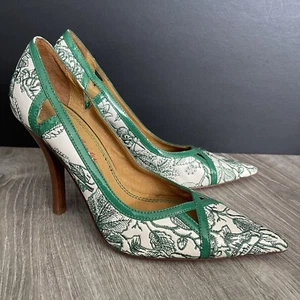 VTG Miss Sixty Stiletto Heels Sz 40 (9.5-10) White Green Foliage Embroidery - Picture 1 of 15
