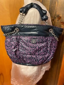 Juicy Couture Purple Gray Animal Print Handbag Tote Silver tone Chain - Picture 1 of 12