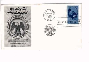 1960 First Day Issue Cover FDC 4c Stamp Employ The Handicapped w/ Note Card - Picture 1 of 3