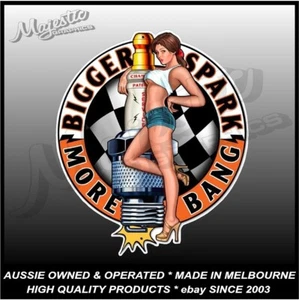 MORE BANG - SPARK PLUG - PINUP GIRL -  130mm x 112mm  - Decal / Sticker - Imagen 1 de 1