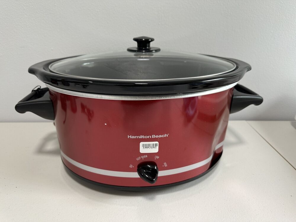 Hamilton Beach Slow Cooker 8 Qt Oval Red Full-Grip Handles and Mess-Free Lid