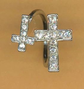 Anillo Doble Cruz Cristal Transparente Estrás 5/8" y 1" Cruces AJUSTABLE JD13 - Imagen 1 de 1