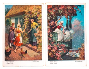 German Postcards Frau Holle Brothers Grimm O Kübel Art Unused, c1900 Antique. - Picture 1 of 4