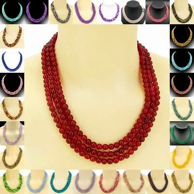 3 reihige Halskette - Rubin Saphir Smaragd Jade Opal usw. Kette Damen Geschenk - Bild 1 von 4