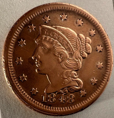1848 Braided Hair Large One Cent 1c Coin-Beautiful Coin Cover