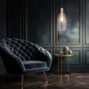 Lampadario Sospeso Lampada Da Pranzo Ottone Vetro Cucina Trasparente H 120 Cm - Foto 1 di 11