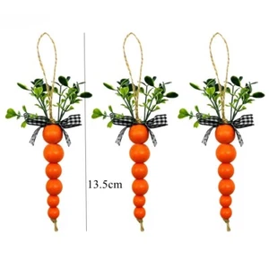 Hanging Wood Beads String Easter Carrot Pendant Carrots Ornaments 13.5cm - Picture 1 of 6
