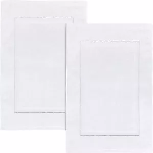 2-Pack 21"x34" White Cotton Bath Mats, Highly Absorbent, Ring Spun Cotton - Picture 1 of 9