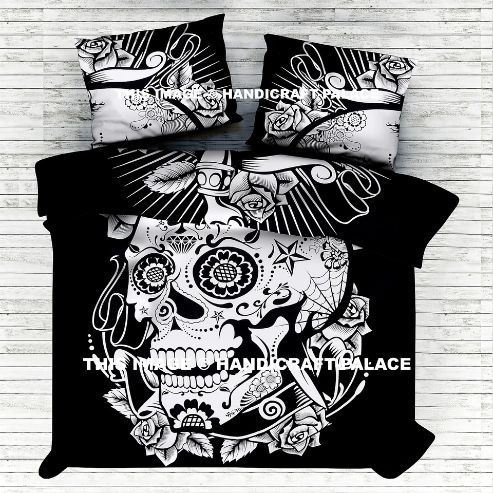 Juego de sábanas negras estampadas con calavera india tapiz hippie boho ropa de cama manta Foto 1 de 2