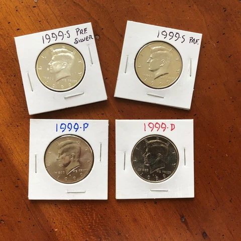 1999 P D S S Kennedy Half Dollar Year Set Silver & Clad Proof & BU US 4 Coin Lot Cover