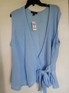 NWT INC International Concepts 3X Blue Wrap Top Blouse Sleeveless NEW - Picture 1 of 3