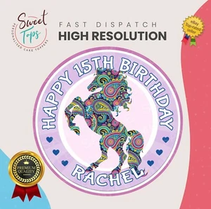 CAVALLO TONDO COMMESTIBILE COMPLEANNO CAKE TOPPER DECORAZIONE PERSONALIZZATO - Foto 1 di 1