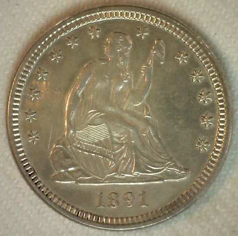 1891 Silver Seated Liberty Quarter US Uncirculated Cleaned Coin 25c Cover