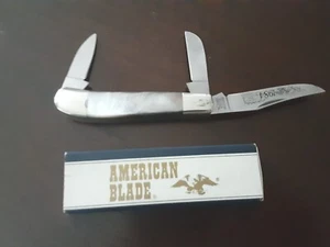 ABC LIMITED 1984 BLACK MOP AMERICAN BLADE CHATT. TN. #689-3 POCKET KNIFE W/BOX - Picture 1 of 17