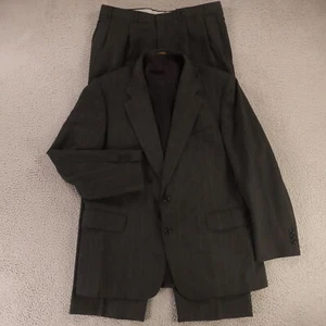 VTG Hopsack Suit XL Gray Prince of Wales Check Chalk Stripe Wool Blend 46R 36x31 - Picture 1 of 23
