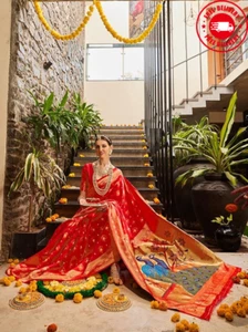 Indischer Damen schöner Paithani Seidenmischung gewebter Sari GRATIS Bluse Stück - Bild 1 von 4